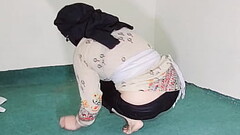 Big Ass Amateur Indian Muslim Maid Showing Big ass through Black Transparent Pajama while cleaning room in clear hindi audio Thumb