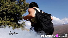 Cute small tits babe Sophia posing outdoor and revealed her cute pussy Thumb