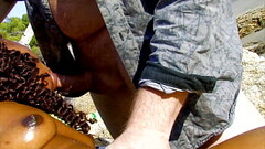 White cock in black pussy at the beach Thumb