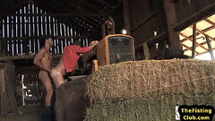 BJ cowboy enjoys anal fisting in the stable on the hay Thumb
