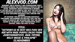 Hotkinkyjo in sexy bra fuck her ass with huge purple dildo from johnthomastoys, anal fisting, belly bulge &amp_ prolapse Thumb
