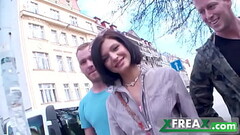Ukrainian girl Lina Arian gets warmed up in a park and taken home by 3 guys for a gang bang Thumb
