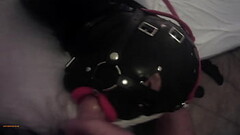 TEASER Laura is hogtied in latex catsuite and high heels, throated with a lip open mouth gag POV Thumb