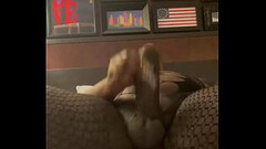 Black shemale patravontesse strokes her big black cock Thumb