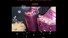 Lady L : Ultra pink mules extreme 14 inch/35 cm high heels crush white cake (video short version) Thumb