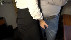 secretary humiliating her boss with hand, blow and bootjob until he pees in his jeans - business-bitch Thumb
