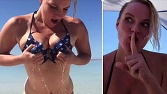Shhh! The Beach is Crowded!  Public Blowjob &amp_ Cum on Tits Thumb