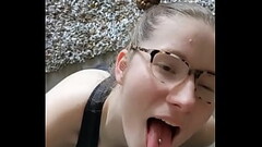Nerdy Girl Gets Her Throat Stuffed Thumb
