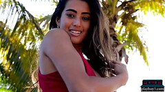 Petite latina teen Katherinne Sofia solo striptease for Playboy outdoor Thumb