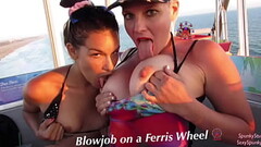Must See! Risky Public Double Blowjob on a Ferris Wheel with Teen &amp_ MILF Thumb
