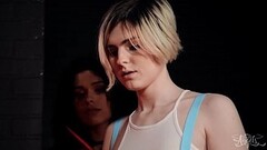 Small tit TS Ella Hollywood and (Alisia) fuck each other and big dick (Dante Colle) in halloween threeway - Transangels Thumb